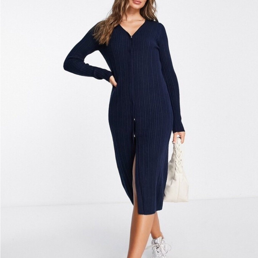 ASOS knit midi dress with snap closure in navy
